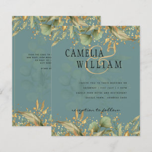 LeahG Green Feuilles Green Gold Wedding Invitation