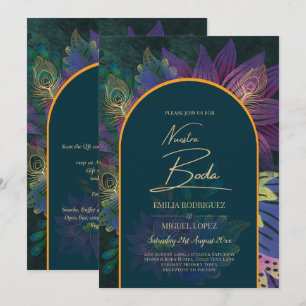 LeahG Green Paars Gold JEWEL TONES Wedding INVITE Kaart