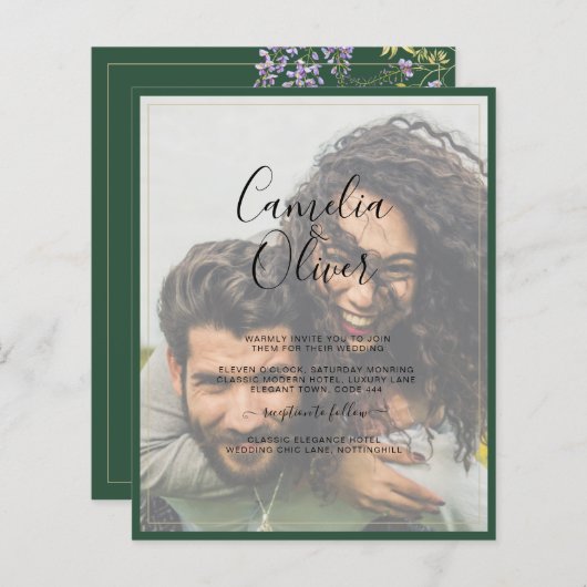 LeahG Green Paars WISTERIA Wedding INVITE (Voorkant / Achterkant)