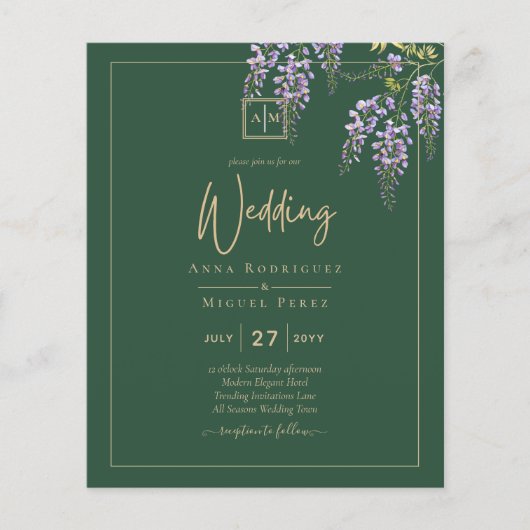LeahG Green Paars WISTERIA Wedding INVITE Flyer (Voorkant)