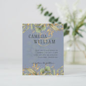 LeahG Greenery Feuilles Blue Gold Wedding Invitati (Debout devant)