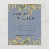 LeahG Greenery Feuilles Blue Gold Wedding Invitati (Devant)