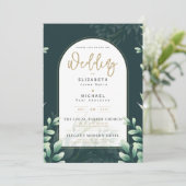LeahG Greenery Gold PHOTO Mariage Invitation (Debout devant)