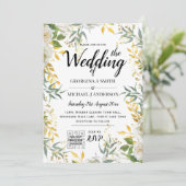 LeahG Greenery Gold Wedding QR CODE RSVP INVITE Kaart (Staand voorkant)