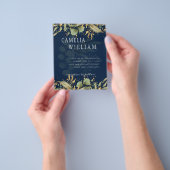 LeahG Greenery Leaves Blue Gold Wedding Invite Flyer (Hand)