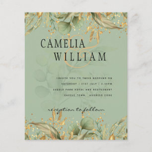 LeahG Greenery Leaves Green Gold Wedding Invite Flyer