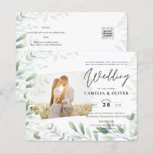 LeahG Greenery Leaves PHOTO OVERLAY Wedding Invive
