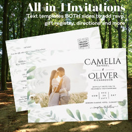 LeahG Greenery Leaves PHOTO OVERLAY Wedding Invive Kaart