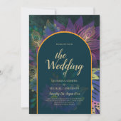 LeahG Groen Paars Goud JEWEL TONES Trouw UITNODIGI Kaart (Voorkant)