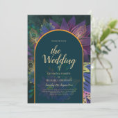 LeahG Groen Paars Goud JEWEL TONES Trouw UITNODIGI Kaart (Staand voorkant)