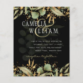 LeahG Groene Bladeren Zwarte Gouden Trouw Uitnodig (Voorkant)