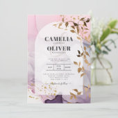 LeahG Ink Ombre Paars Pink Pink Gold Wedding Kaart (Staand voorkant)