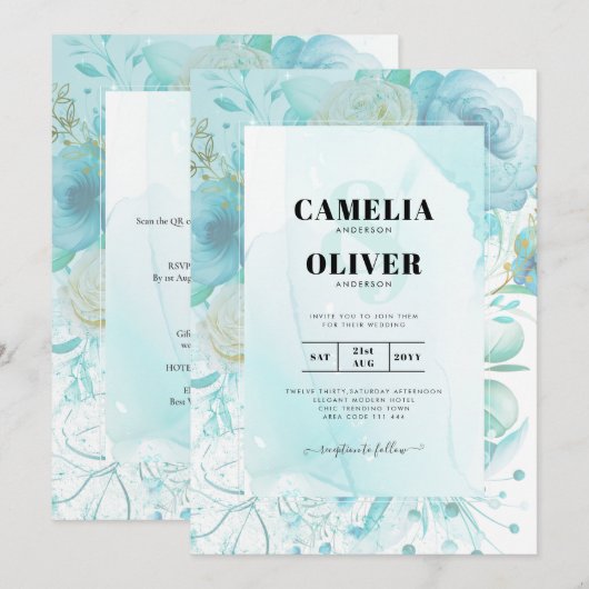 LeahG INK Verre de mer Turquoise Aqua INVITATION A (Devant / Derrière)