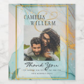 LeahG INK Zee Glas Teal Goud Trouwring Wijn Etiket (Enkel label)