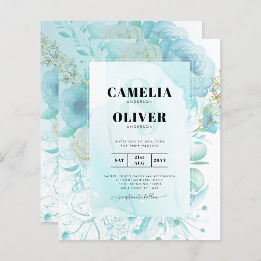 LeahG INK Zee Glas Turquoise Aqua Abstract UITNODI (Voorkant / Achterkant)