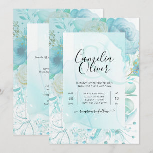 LeahG INK Zee Glas Turquoise Aqua Abstract UITNODI Kaart