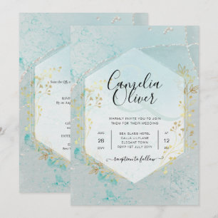 LeahG INK Zee Glas Turquoise Goud Aqua UITNODIGING