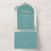 LeahG INK Zee Glass Turquoise Blauwgroen Gold INVI All In One Uitnodiging (Binnen)