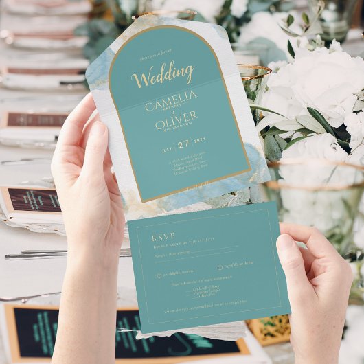 LeahG INK Zee Glass Turquoise Blauwgroen Gold INVI All In One Uitnodiging