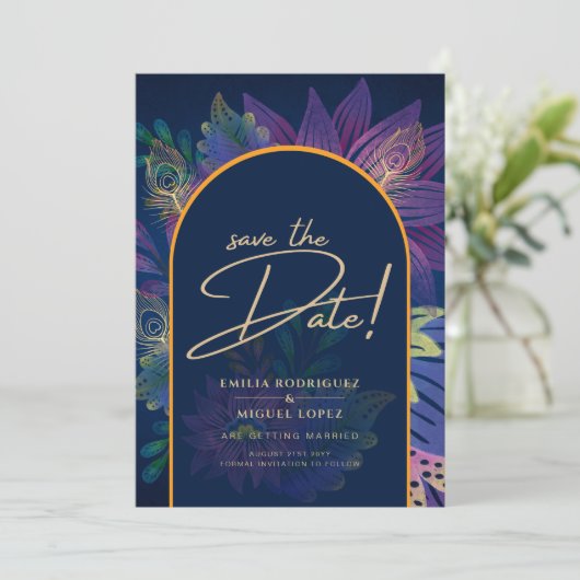 LeahG Invitation de mariage Navy Violet Or TONS DE (Debout devant)