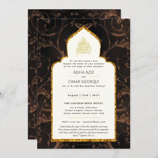 LeahG Islamitische Trouwjurk Zwart Goud Modern Ele Kaart (Voorkant / Achterkant)