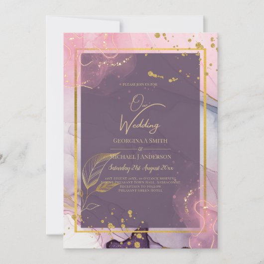 LeahG® Lavender INKT Mauve Paars Goud Trouwring Kaart (Voorkant)