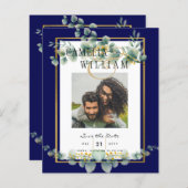 LeahG MARINEBLAUW GOUD Groene planten Eucalyptus T (Voorkant / Achterkant)