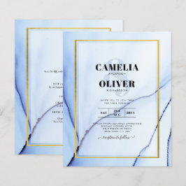 LeahG Navy Blauwe Gouden INK Abstract Trouwkaart U