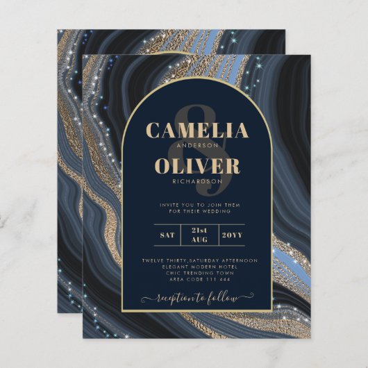 LeahG Navy Blue Gold Agate STERRENNACHT Wedding (Voorkant / Achterkant)