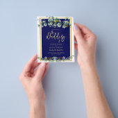 LeahG NAVY BLUE GOLD Greenery Eucalyptus Wedding Flyer (Hand)