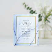 LeahG Navy Blue Gold INK Abstract Wedding INVITE (Staand voorkant)