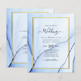 LeahG Navy Blue Gold INK Abstract Wedding INVITE