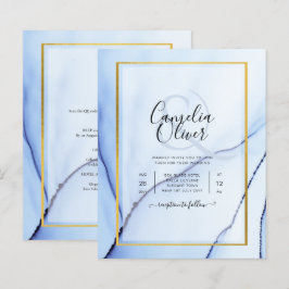LeahG Navy Blue Gold INK Abstract Wedding INVITE