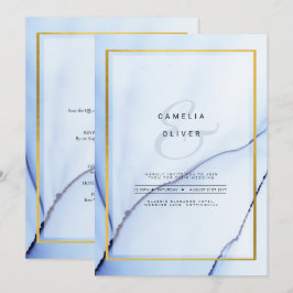 LeahG Navy Blue Gold INK Abstract Wedding INVITE Kaart
