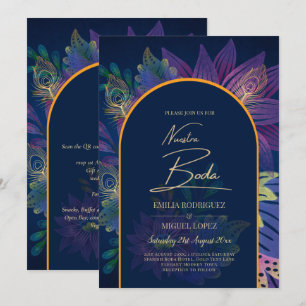 LeahG Navy Paars Gold JEWEL TONES Wedding INVITE Kaart