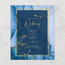 LeahG® Navyblauw Goud Alcohol Inkt Trouwfeest