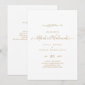 LeahG NIKAH WALIMA Gold White Bilingual Wedding Kaart (Voorkant / Achterkant)