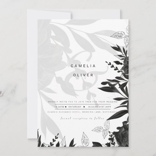 LeahG noir blanc Rose Mariage INVITATION budgétair (Devant)
