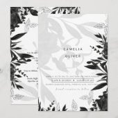 LeahG noir blanc Rose Mariage INVITATION budgétair (Devant / Derrière)
