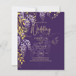 LeahG Paars Gold WISTERIA Floral Wedding INVITE