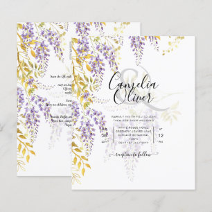 LeahG Paars Gold WISTERIA Floral Wedding INVITE