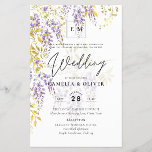 LeahG Paars Gold WISTERIA Floral Wedding INVITE Flyer