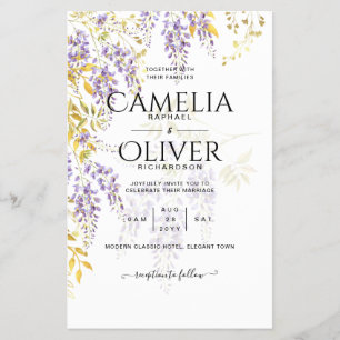 LeahG Paars Gold WISTERIA Floral Wedding INVITE Flyer