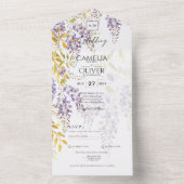 LeahG Paars Goud WISTERIA Bloemachtige Trouw UITNO All In One Uitnodiging (Binnen)