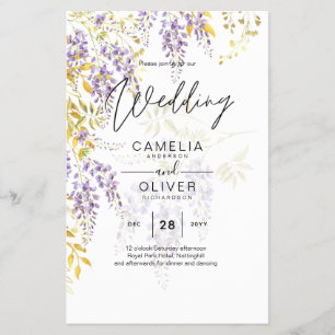 LeahG Paars Goud WISTERIA Bloemen Bruiloft UITNODI Flyer