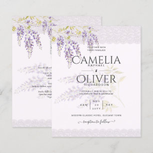 LeahG Paarse WISTERIA Lace Floral Wedding INVITE