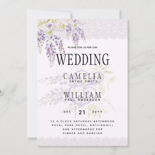 LeahG Paarse WISTERIA Lace Floral Wedding INVITE Kaart