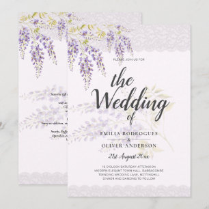 LeahG Paarse WISTERIA Lace Floral Wedding INVITE Kaart