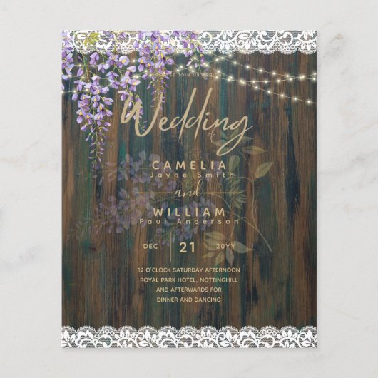 LeahG Paarse WISTERIA Rustic Lace Wedding Flyer (Voorkant)