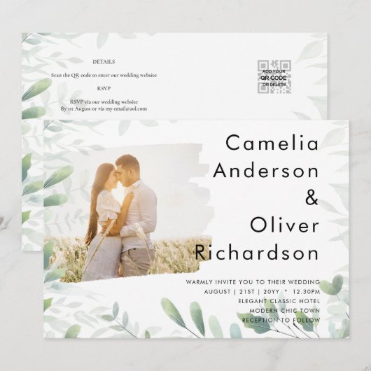 LeahG Photo Overlay GREENERY Wedding Invitation (Devant / Derrière)